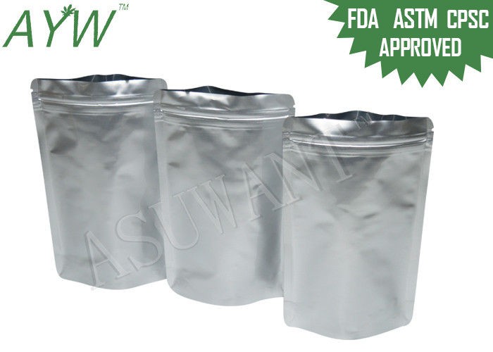 کیسه های فویل میلر آلومینیوم خالص نقره ای 50x PET / PE با قفل زیپ قابل جمع شدن