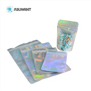یک طرف پاک Mylar Foil Holographic Plastic Film Bag با آرم طراحی سفارشی